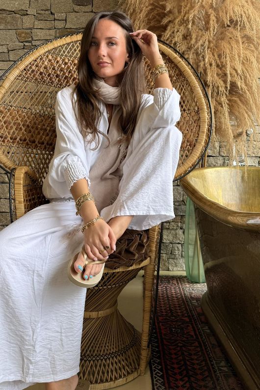 Basso Button Drape Batwing Shirt White